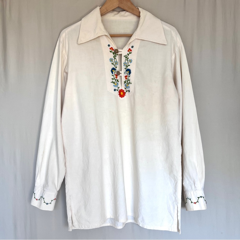 Vintage Handmade Embroidered Folk Tunic Shirt Boho Hippie Festival • Size M-L